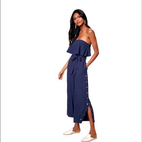 Lulus Lanah Navy Blue Strapless Jumpsuit Culotte - Picture 11 of 12